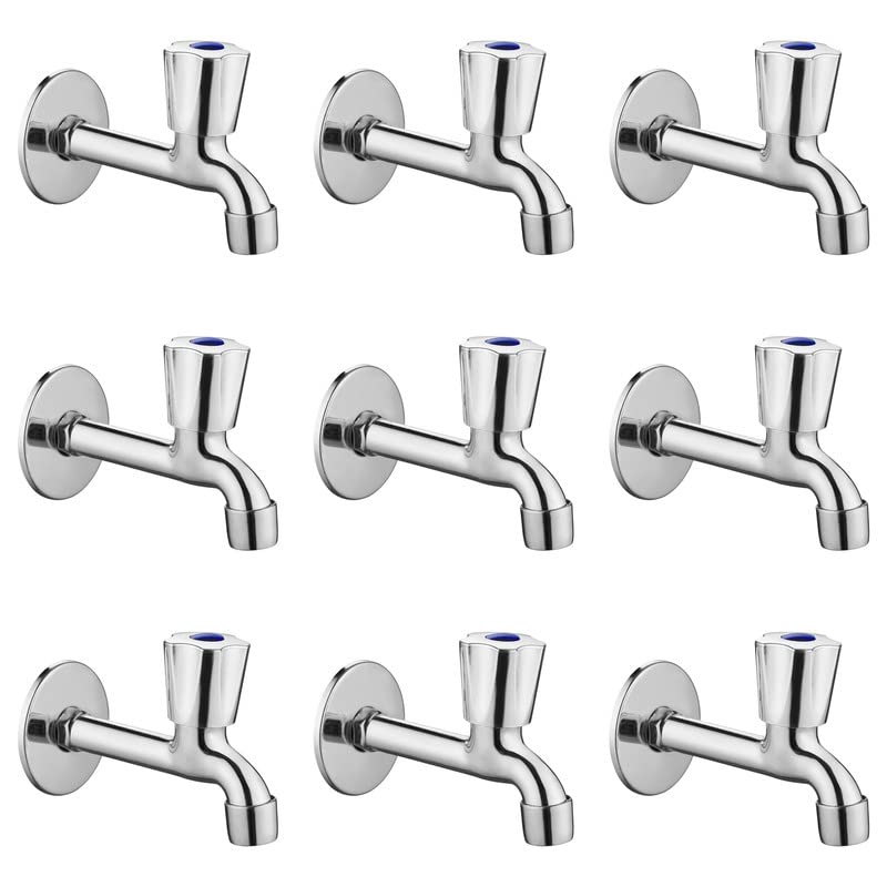 Spazio Stainless Steel Crown Collection Long Body Taps (Pack of 9) Bathroom/Kitchen Taps Foam Flow Water with Wall Flange Chrome Plated Brass Disc, Bib Tap Faucet (Wall Mount Installation Type) (B0C249SS1P) Amazon Price History, Amazon Price Tracker