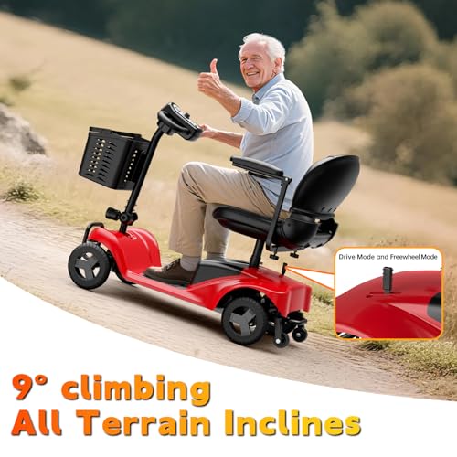 Four-Wheel Electric Mobility Scooter, Senior Mobility Scooter, Foldable, Suitable for Travel, Adults and The Elderly - with Charger and Basket