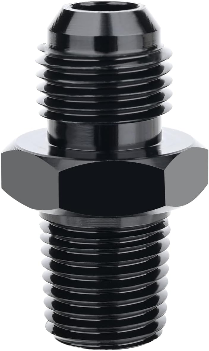 6AN Male Flare to 1/4" NPT Pipe Fitting Adapter Aluminum Straight Fuel Line Hose Adapter for Automotive Replacement Fuel System Fittings(Black Anodized).