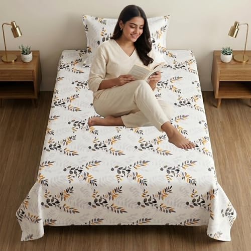 Image of Mafatlal 186 TC Metro Cotton Single Bedsheet | 90 x 60 Inch|Soft, Breathable & Lightweight | with Matching Pillow Cover| Cool Grey