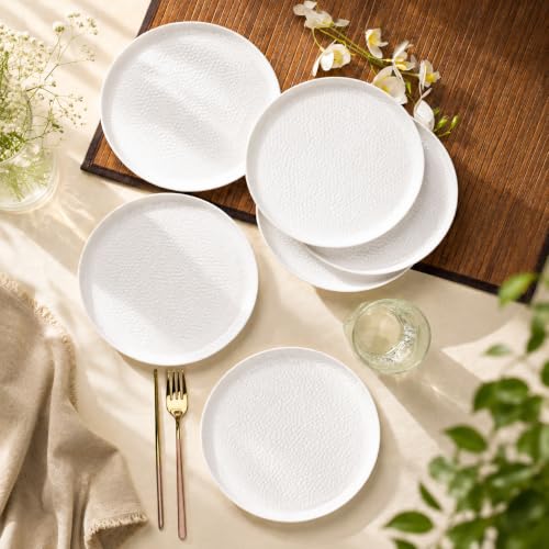 Image of MARKET 99 Heavy-Duty Melamine Quarter Plates Set of 6 | White Hammered Round Design | Glossy Finish Durable Tableware | Ideal for Breakfast, Snacks, Appetizers | Stylish Kitchen & Dining Serveware