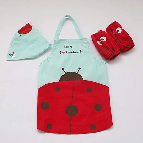 Amazon 日本ブランド Shiwei 子供用 キッズエプロン3点セットこども キッズ用 防水 エプロン 裏地付き アームカバー 三角巾 セット レッド エプロン オンライン通販