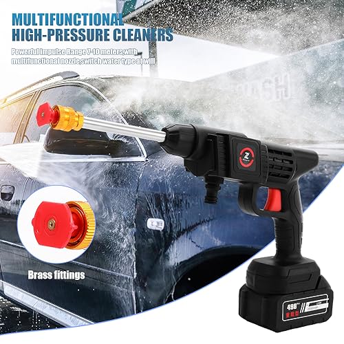 Hogedrukreiniger, draadloos hogedrukpistool, 50 bar, met accu, oplader en slang van 5 m, voor het wassen en besproeien van auto’s - Afbeelding 3