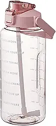 mewmewcat Garrafa de água 2L com marcador e canudo Garrafa de água de grande capacidade com alça Jarro de água à prova de vazamento reutilizável para caminhadas viagens esportes ao ar livre academia f
