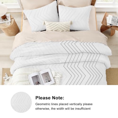 Image of Litanika Boho Queen Comforter Set, 3 Pcs White Lightweight Bedding Set
