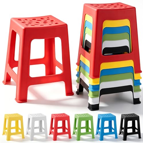 Image of TURSTIN 6 Pack Plastic Stack Stools, 16.9 Inch Stackable Nesting Stools, 6 Mixed Colors Portable Stacking Backless Bar Stool Flexible Seating Chairs for Office Home