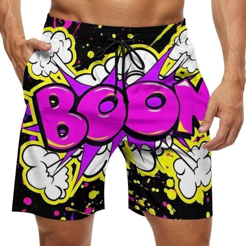 Neon Bathing Suit Mens Swimming Trunks with Mesh Liner Beach Quick Dry Swim Shorts