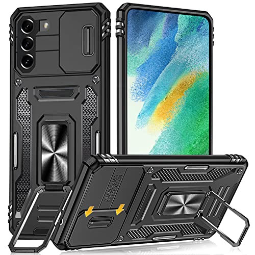 Coque pour Samsung Galaxy S21 FE Militaire Antichoc avec Rotatif Magnétique Support, Coque S21 FE 5G Renforcée Armor avec Caméra Coulissante Protection, Étui pour Samsung S21 FE Intégrale Bumper Case