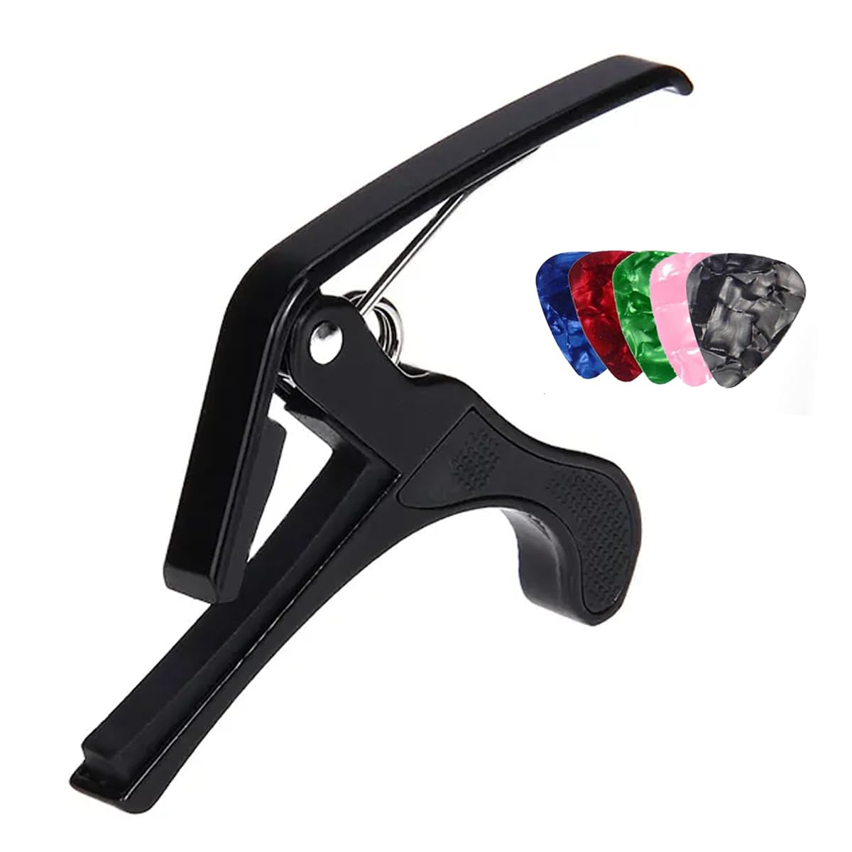 DEVICE OF URBAN INFOTECH Guitar Capo for Acoustic and Electric Guitar with 5 Colorful Picks – Quick Change Clamp Capo for Guitar Players classical Mandolin Banjo Ukulele Capo