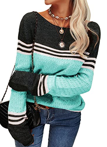 Image of Grlasen Women Fashion Autumn Winter Colorblock Pullover Knitting Sweater Round Neck Knitwear Tops