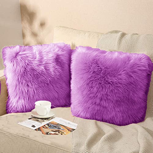 Image of Fur Cushion Pillow Cover for Set of 2 Pillow - 13x13 Inches (Mauve)