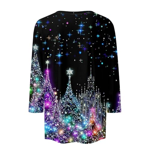Image of Women Christmas Shirt 3 /4 Length Sleeve Henley Tops Xmas Outfits