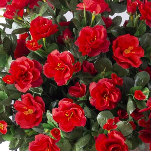 Hoppwodd Artificial Fake Outdoor Flowers Plants for Spring Home Decoration, Faux Silk Red Camellia UV Resistant Realistic Look Real for Planter Outside Front Door Porch Patio Balco image 2