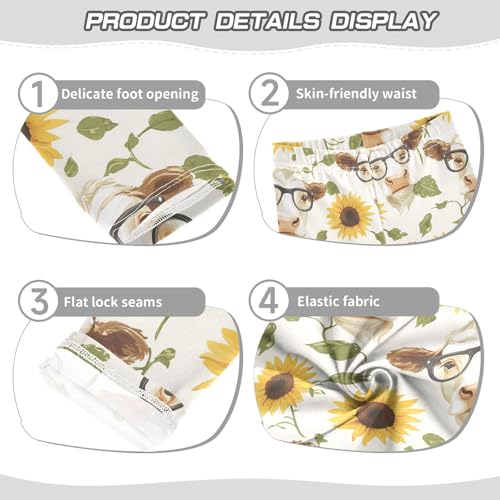 Cute Cow Heads Girls' Leggings Toddler Doodles Sunflowers Kids Yoga Pants Dance Active Tights 4T3