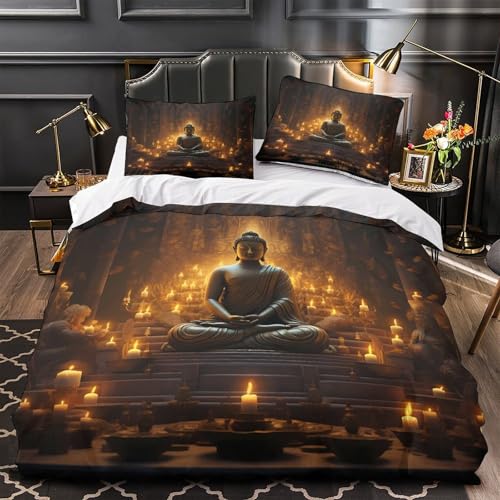 Housse de couette Bouddha anti-allergie pour lit double en microfibre douce