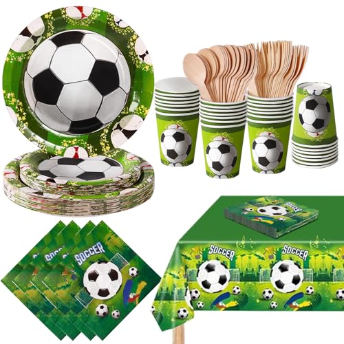 PYAILI Football Vaisselle, Football Decoration fête Anniversaire Kit, Foot Theme Papier Assiette,Enfant Garçons Football Articles Fête Deco Party...