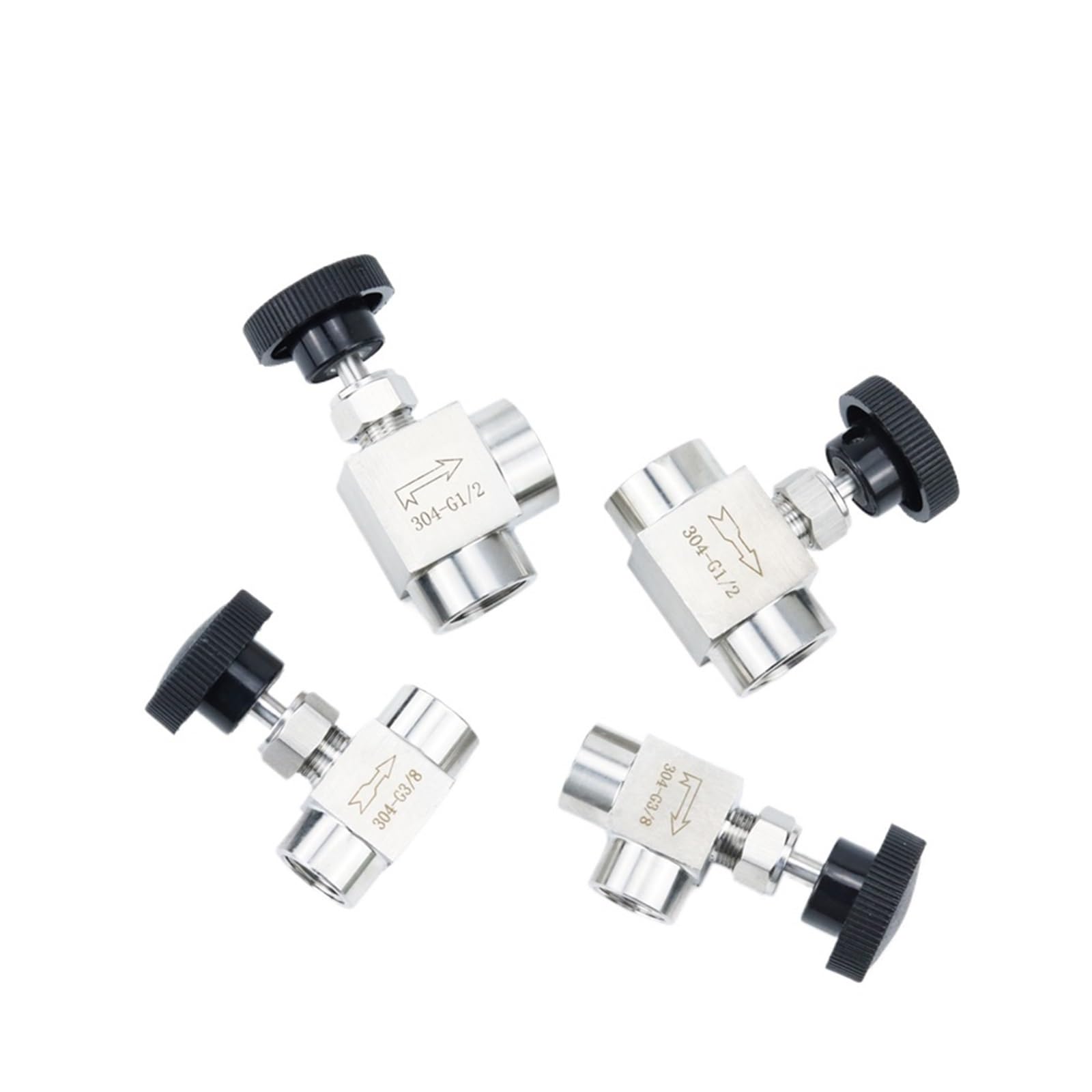 2 uds 1/8 "1/4" 3/8 "1/2" hilo femenino 304 Control de Flujo ajustable de acero inoxidable válvula de aguja de cierre ángulo recto agua Gas(3/8 inch,Straight Type)