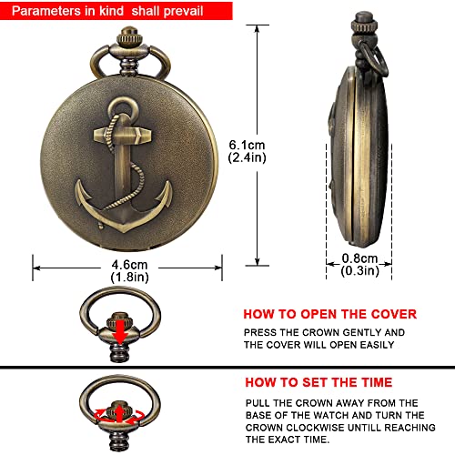 Image of Tiong Pocket Watch Anchor Pattern Design Roman Numerals Quartz with Chain Birthday Gifts