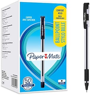 Paper Mate Ballpoint Pens, Comfort Grip, Fine Point (0.7mm), Black, 50 Count
