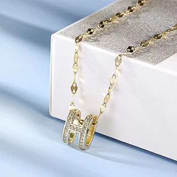 Amazon | イニシャルH ネックレス k18RGP czダイヤモンド Hモチーフ 
