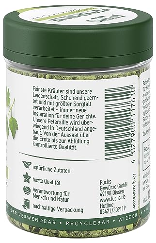 Fuchs Gewürze - Petersilie gerebelt - kräutrige Note für Eierspeisen, Gemüse und Salate - natürliche Zutaten - 10 g in wiederverwendbarer, recyclebarer Dose