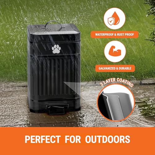 Image of Pupzle Dog Poop Trash Can Outside, 1.3 Gal Metal Dog Waste Trash Can with Lid Outdoor, Waste Container with Pedal Garbage Poop Bin, Poo Bucket Outdoor with Lid for Backyard Odor Control, 30 Bags