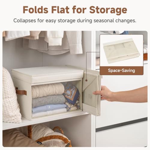 Image of StorageWorks Fabric Storage Bins with Lids, Large Closet Storage Bins | Flip-Top Lid, Clear Window, Handles, Collapsible, for Clothes Blankets Books, Closet Box, Ivory White, 2-Pack