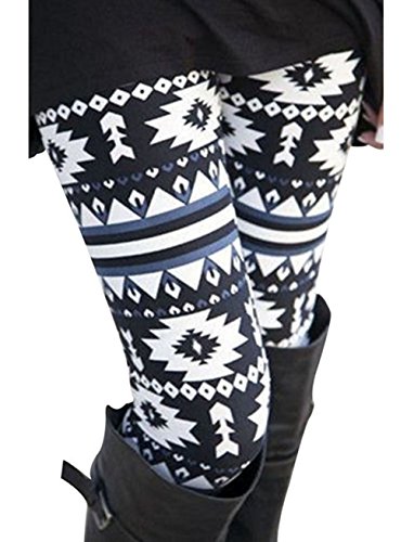Fashion Women Warm Snowflake Knitted Printed Stretchy Leggings Winter Spring Cotton Stockings Pants (L, Black& White)