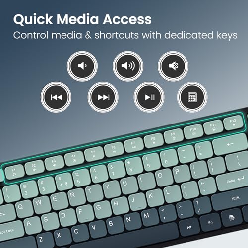 Image of Portronics Key11 Combo Rechargeable Wireless Keyboard and Mouse Set, Bluetooth 5.3&2.4GHz Wireless,Type-C Fast Charging,Gradient Keys, Noiseless Typing, High Precision Mouse, for PC&Laptop(Blue)