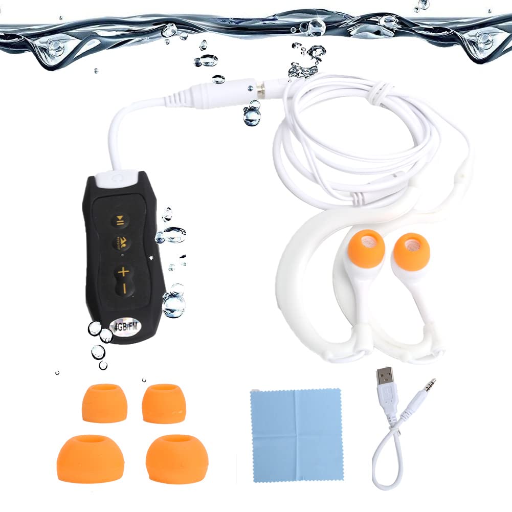 ASHATA Lettore MP3 Impermeabile da 4 GB per Nuoto e Corsa, Riproduzione di 8 Ore da 600 mAh, Lettore MP3 Portatile con Cuffie, IPX8