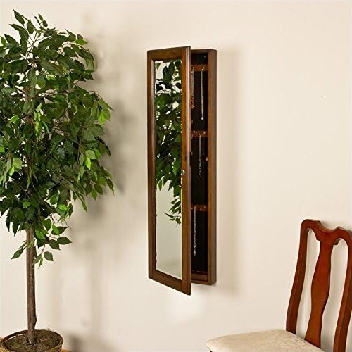 Pemberly Row Wall Mount Jewelry Mirror - Brown Walnut