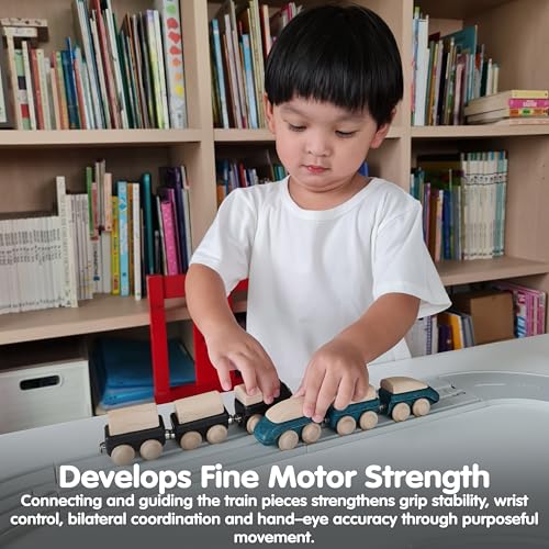 Image of PlanToys Hybrid Train Wooden Montessori Vehicle Toy | Early Movement, Imagination and Practical Life Exploration | Eco Friendly Train Set for Meaningful Play