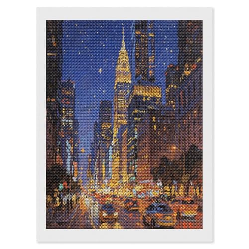 Kit peinture diamant VstaDank toile ronde broderie diamant vue de nuit