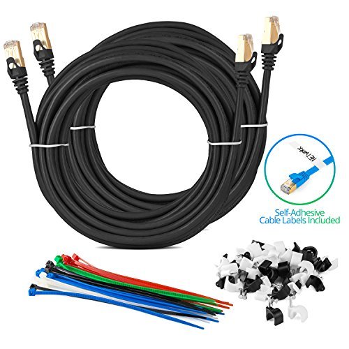 Cat 7 Ethernet Cable 25 ft - (2 Pack) High-Speed Cat7 Internet & Network LAN Patch Cables, RJ45 Connectors - Perfect for Gaming, Streaming, and More (Black)