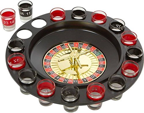 Image of Go Hooked Roulette Drinking Game Set with Spinner Wheel and Shot Glasses | Includes 2 Balls and 16 Shot Glasses | Party Table Games for Gatherings, Celebrations and Events | Reusable Board Set