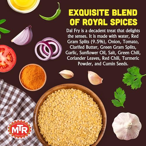 MTR - Minute Meals: Dal Fry - Flavorful Seasoned & Cooked Lentils - Authentic Indian Ready-To-Eat Meal - No Added Preservatives - A Quick Meal Suitable for Vegetarians, Ready in Minutes! (Pack of 6)