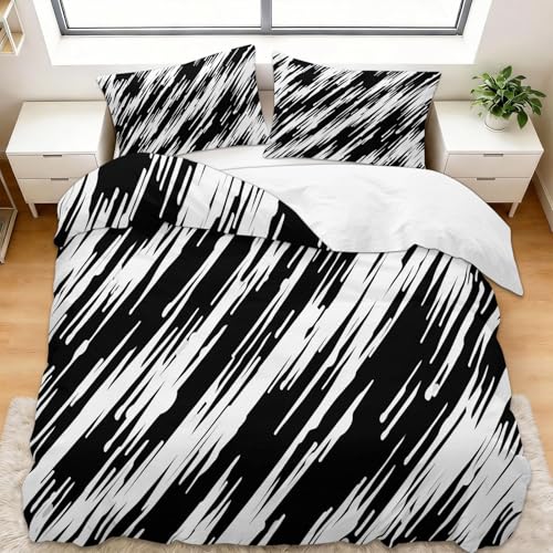 Juego de ropa de cama de 200 x 200 cm, diseño abstracto geométrico, diseño de rayas, suave microfibra, juego de 3 piezas, 1 funda nórdica y 2 fundas de almohada de 80 x 80 cm, estampado 3D, para niño