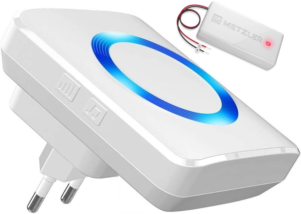 Metzler Funksignal Weiterleitung - Funkkonverter für bestehende Klingelanlagen - Funk-Gong Set (MT4.0- Einbau& Batteriesender, Steckdosen Empfänger)