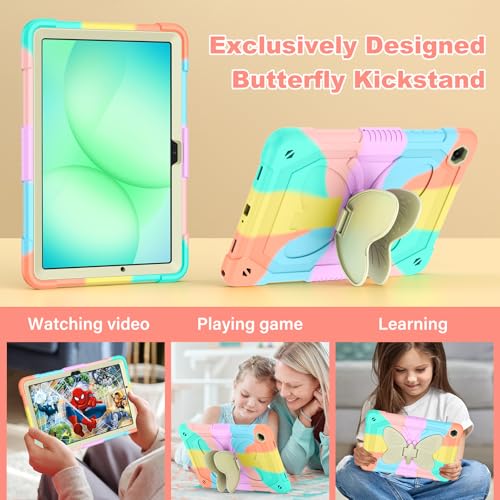 Image of Cover for Samsung Galaxy Tab A11+ Plus /A9+ Plus Case with Screen Protector, Galaxy Tab A11+ /A9+ 11 inch 2025 /2023 Released with Butterfly Stand Shoulder Strap Shockproof case for Kids Girl, Colorful