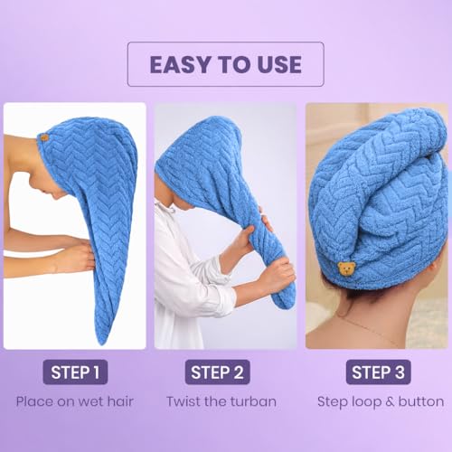 Image of MAXOSHINE Hair Towel Wrap for Women-Quick Drying Microfiber Towel for Hair with Elastic Loop for Tying-Super Absorbent Head Towels Wrap for Ladies Hair Turban Pack of 2