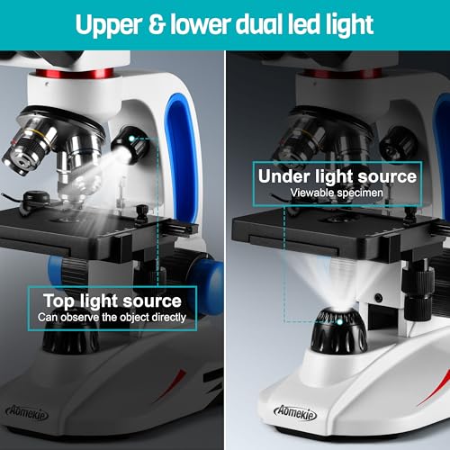 Image of AOMEKIE Binocular Compound Microscope, 40X-1000X Magnification, Siedentopf Head, Research-Grade Binocular Compound Microscope with WF10X Eyepiece, Mechanical XY axis Double-Layer Stage