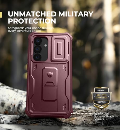 Image of Dexnor for Samsung Galaxy S25 Case with Built-in Slide Camera Cover & Screen Protector & Kickstand,Heavy-Duty Shockproof Rugged Case Full-Body Bumper Protective Cover for Galaxy S25(2025),Maroon Red