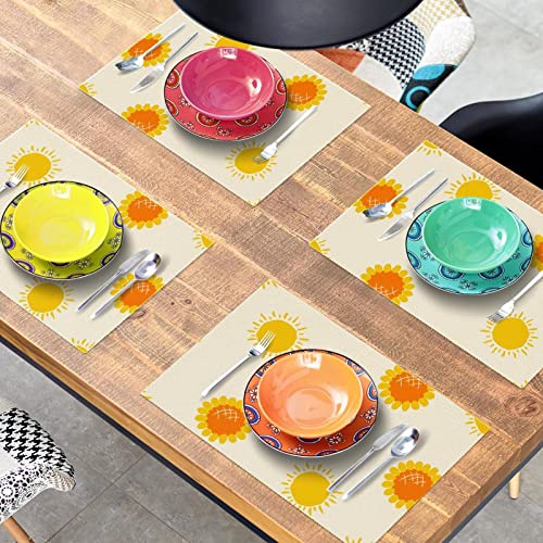 Set de table en forme de fleur jaune antidérapant résistant chaleur 6x - 8