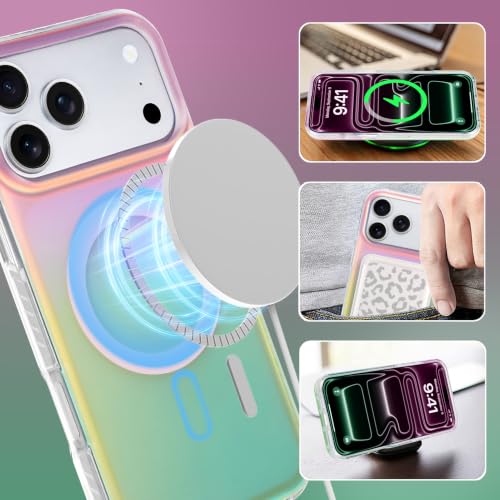Image of Magnetic Case for iPhone 17 Pro Max [Compatible with Magsafe] | [Anti-Yellowing] [1 Screen Protector] Cute Fashion Iridescent Case for iPhone 17 Pro Max 6.9 inch 2025, Pink Green