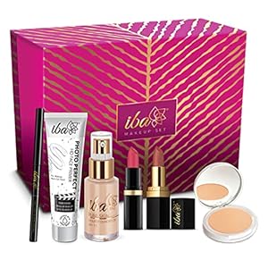 Iba Makeup Gift Set for Women (Fair) | Foundation, Compact, Primer, Lipsticks, Kajal | Long Lasting | Full Coverage | Bridal Makeup Kit for Women | 100% Vegan & Cruelty-Free (6 items makeup combo in the one set)