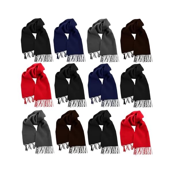 12 Pack Fleece Winter Scarves, Warm Winter Scarf Multi-color Bulk Wholesale, Unisex Men Women