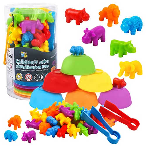 Image of Counting Toys Matching Game for Kids with Sorting Bowls Preschool Learning Educational Activities Toys Color Classification and Sensory Game Set Toddler Montessori Toys for 3 4 5 Years Old-Animals