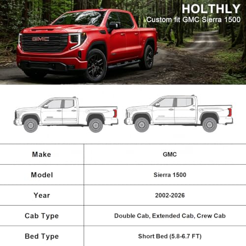 Image of 10 Layers Truck Cover Waterproof All Weather Custom Fit GMC Sierra 1500(2002-2026)Double /Extended /Crew Cab Short Bed, Outdoor Full Exterior Pickup Car Cover Sun Rain Snow Ice Protection. Black