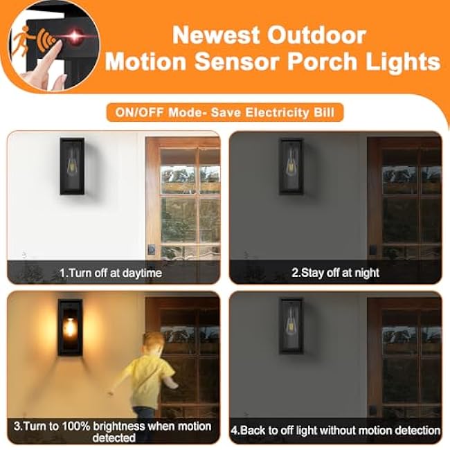 15 Motion Sensor Outdoor Wall Lights, 2 Pack Large Dusk to Dawn Outdoor Lights, 3 Lighting Modes Waterproof Anti-Rust Wall Sconces, Exterior Lighting Fixtures for Front Door, Porch, Garage