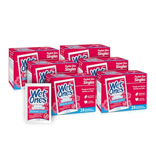 Wet Ones Antibacterial Hand Wipes Singles, Fresh Scent Wipes, Individual Wipes, Antibacterial Wipes, Hand Wipes Individually Wrapped, 24ct (6 pack)